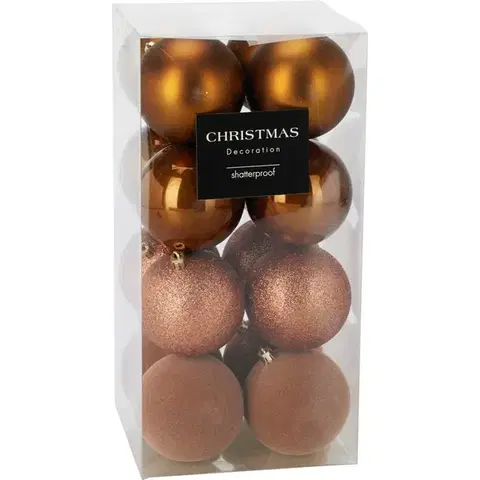 Vianočné dekorácie Súprava 16 ks vianočných ozdôb Festive Sparkles, zlatohnedá, pr. 8 cm, plast, pr. 8 cm