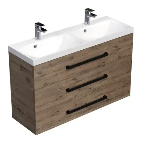 Kúpeľňový nábytok Kúpeľňová skrinka s čiernou úchytkou a umývadlom SAT Cube Way 120x76,5x40 cm dub Wellington mat CUBE2C1203DW CUBE2C1203DW