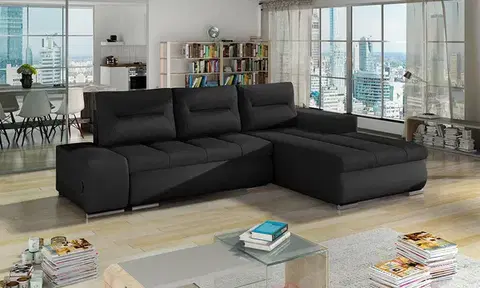 Sedacie súpravy NABBI Otelo P rohová sedačka s rozkladom a úložným priestorom čierna (Sawana 14) / čierna (Soft 11)
