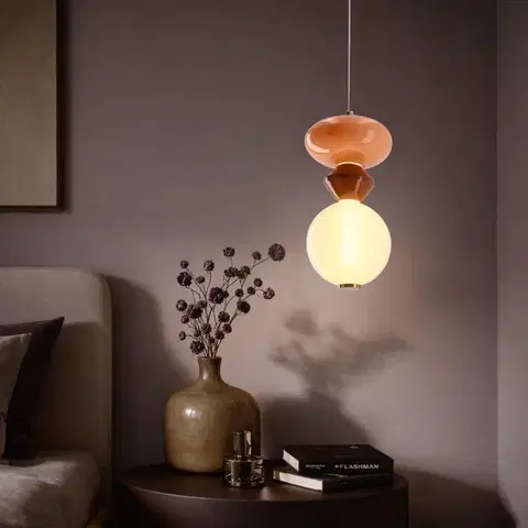 Stropná svetla FLORES lampa wisząca mosiężny+brązowy+pomarańczowy 10W LED 3000K klosz biały