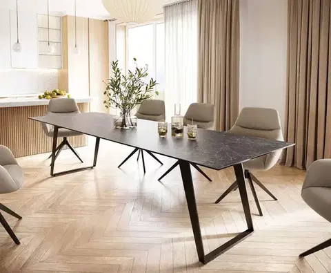 Jedálenské stoly DELIFE Jedálenský stôl Edge 300x100 keramika Laminam® Nero Greco antracitová kov šikmý čierna