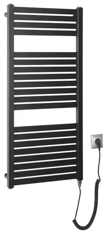 Radiátory do kúpeľne AQUALINE - TONDI-E elektrické vykurovacie teleso, rovné, 450x970 300 W, čierny mat DE456T