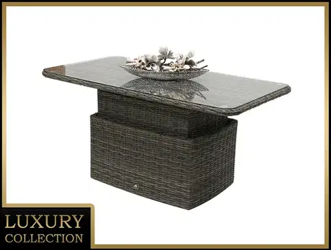Stolčeky DEOKORK Ratanový stôl výsuvný jedálenský/odkladací 150 x 80 cm BORNEO LUXURY (sivá)