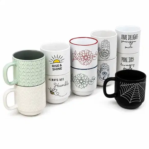 Hrnčeky, šálky, podšálky MAKRO - Hrnček Coffe 410ml 9x10,2cm stohovateľný rôzne motívy a farby