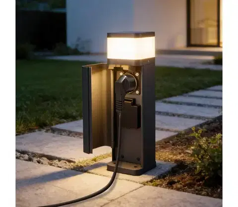 Záhradné lampy BRILAGI -Vonkajšia lampa s 2 zásuvkami typu SCHUKO PILLAR 1xG9/11W/230V IP44 antracit BRI808