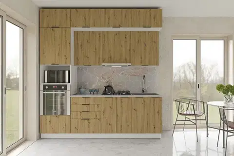 Kuchynské linky DENIS K 240 jednoduchá kuchynská linka 240 cm, biela/dub Artisan