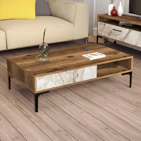 Konferenčné stolíky Konferenčný stolík Istanbul - Walnut, White Marble