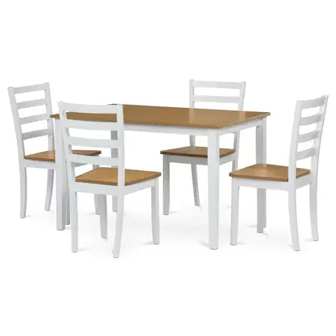 Konferenčné stolíky Jedálenský set z masívneho dreva, 5 ks, dub, biela
