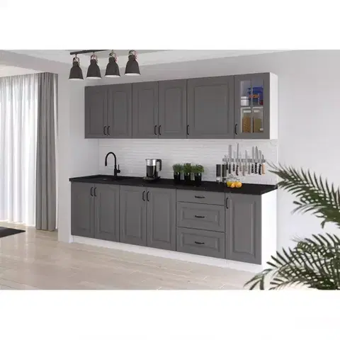 Sivý kuchynský nábytok Kuchynská linka Stilo dustgrey/biela 260 bez dosku