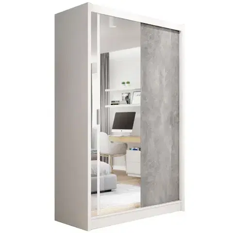 Šatníkové skrine Skriňa Stone 150 biela/betón