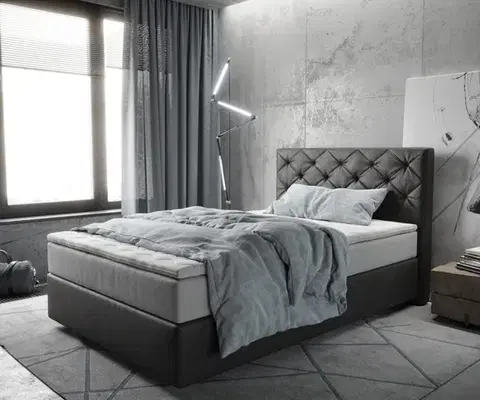 Postele Boxspring DELIFE Boxspring posteľ Dream-Great 120x200 cm mikrovlákno antracitová vintage s vreckovou pružinovou matracou a visco topperom
