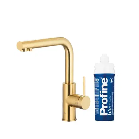 Kuchynské batérie KFA - Duero pure basic, filtrujúca s otočnou výtokovou armatúrou, brúsené svetlé zlato + profine blue s 6623-913-39