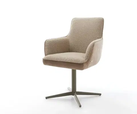 Jedálenské stoličky DELIFE Otočná jedálenská stolička Heira-Flex s opierkami zmiešané materiály tmavobéžová podstava v tvare kríža titánová farba otočná o 360° vrecková pružina