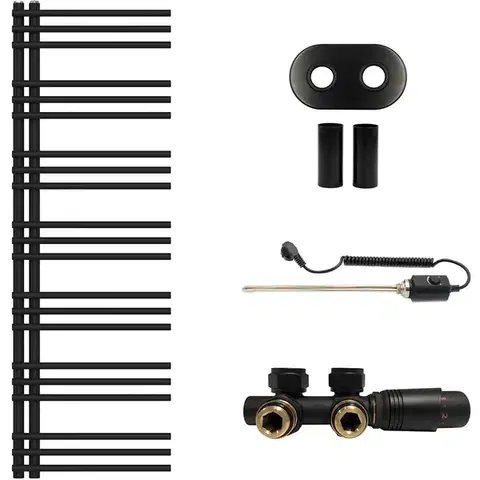 Doplnky do kúpeľne CERANO - Koupelnový radiátorový set Burke - kombinované vytápění, termo tyč - asymetrické připojení 50 mm - 300W - černá matná - 1500x500 mm CER-506259