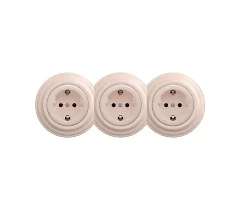 Predlžovacie káble Reblig - Trojitá retro zásuvka domová s rámčekom SCHUKO 230V staroružová RG0121+2xRG0120+3xRG0143