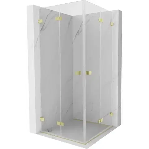 Sprchovacie kúty MEXEN/S - Lunar-F Duo sprchovací kút skladacie dvere 90 x 90, transparent, zlato kartáčovaná 836-090L-090P-55-00