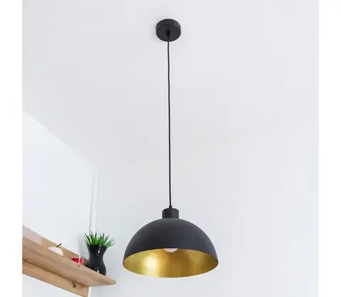 Svietidlá  Luster na lanku VESPER 1xE27/15W/230 priemer 30 cm čierna/zlatá W-KM 1808/1 BK+GO