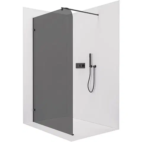 Sprchové dvere CERANO - Sprchová zástena Walk-in Orbis Round Ľ/P - 8 mm - okrúhla vzpera - čierna matná, grafitové sklo - 110x200 CER-978732