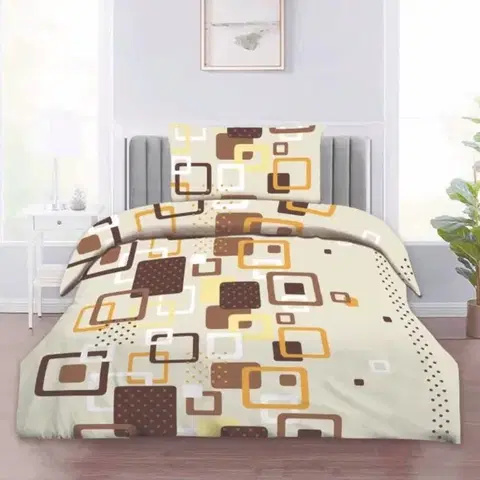 Obliečky Obliečky deluxe bavlnené Kocky hnedé 200x140cm+90x70cm TiaHome