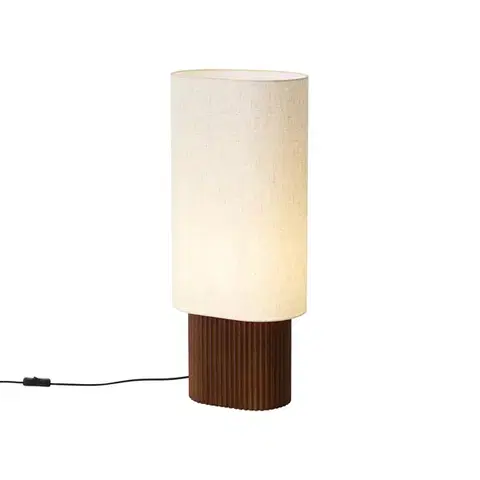 Stojace lampy Japandi stojaca lampa orechové drevo s látkovým tienidlom 70cm - Lamel