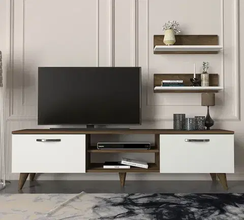 TV stolíky DENAY TV stolík na nožičkách, biela / orech