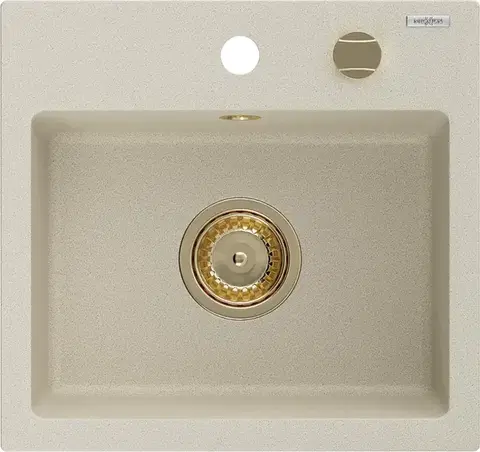 Kuchynské drezy MEXEN/S MEXEN/S - Milo granitový drez 1 435 x 410 mm, béžová, + zlatý sifón 6505441000-69-G