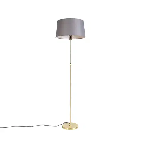 Stojace lampy Stojaca lampa zlatá/mosadzná s sivým ľanovým tienidlom 45 cm - Parte