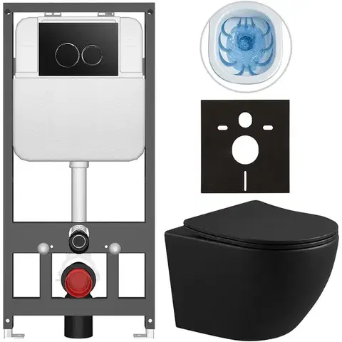 Záchody CERANO - Kompletný WC set Basic/Cesso - čierna matná - WC tlačidlo Dualo/Čierna - závesné - predstenová inštalácia - 49x36 CER-8050BD86338