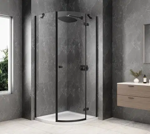 Sprchové dvere POLYSAN - GLOBE BLACK štvrťkruhová sprchová zástena 900x900, číre sklo, pravé GB2690RB