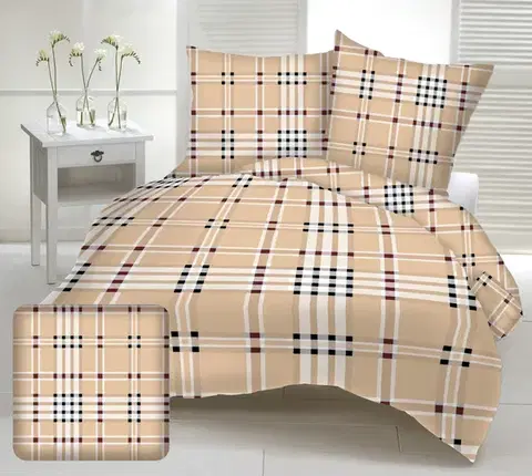 Obliečky Obliečky krepové Karo hnedé TiaHome - 1x Vankúš 90x70cm, 1x Paplón 140x200cm