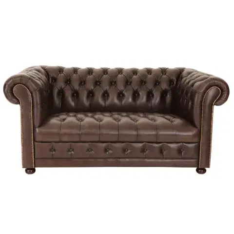 Sedacie súpravy Pohovka dvojmiestna Chesterfield Manchester z pravej hovädzej kože Brown