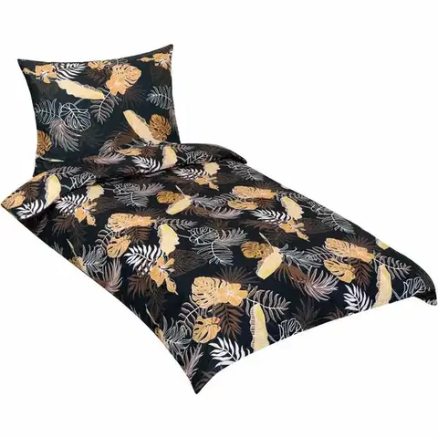 Obliečky Bellatex Bavlnené obliečky Monstera hnedé, 140 ×200, 70 × 90 cm