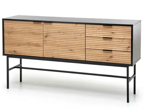 Komody HALMAR Murano KM-1 dvojdverová komoda so zásuvkami čierna / dub artisan