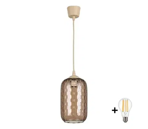 Svietidlá BRILAGI - LED luster na lanku R GLASS 1xE27/60W/230V priemer 14 cm béžová/dýmovo-hnedá NSTK7702+TK8619A