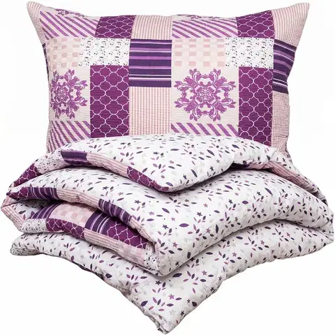 Obliečky 4Home Krepové obliečky Patchwork violet, 140 x 200 cm, 70 x 90 cm