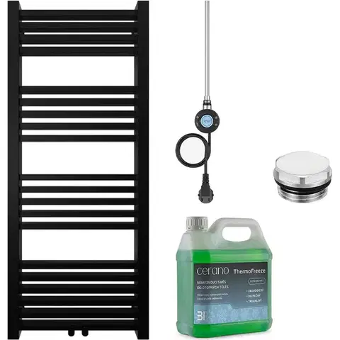 Doplnky do kúpeľne CERANO - Kúpeľňový elektrický radiátorový set Franko - WIFI - 300W - čierna matná - 1200x500 mm CER-680550
