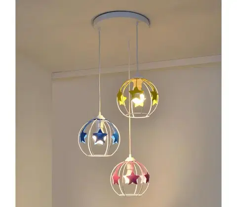 Svietidlá  Detský luster na lanku STARS 3xE27/15W/230V modrá/ružová/žltá W-KD 1385/3 WT+MIX