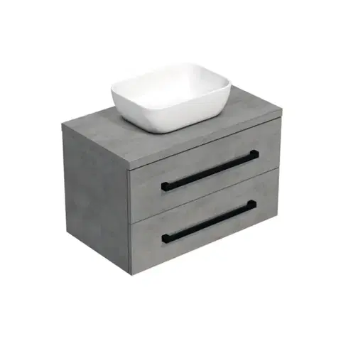 Kúpeľňový nábytok Kúpeľňová skrinka s čiernou úchytkou a krycou doskou SAT Cube Way 80x47,5x46 cm betón mat CUBE46C803BE45 CUBE46C803BE45