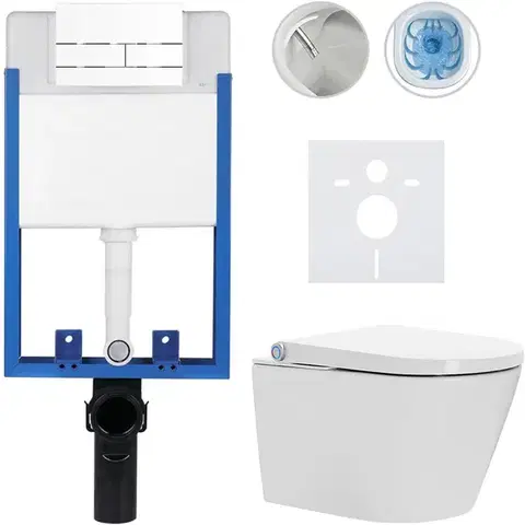Záchody CERANO - Kompletní WC set Profi/Cronus Standard - bílá lesklá - WC tlačítko Line/Bílá - pro zazdění - 59,3x38,4  CER-235662