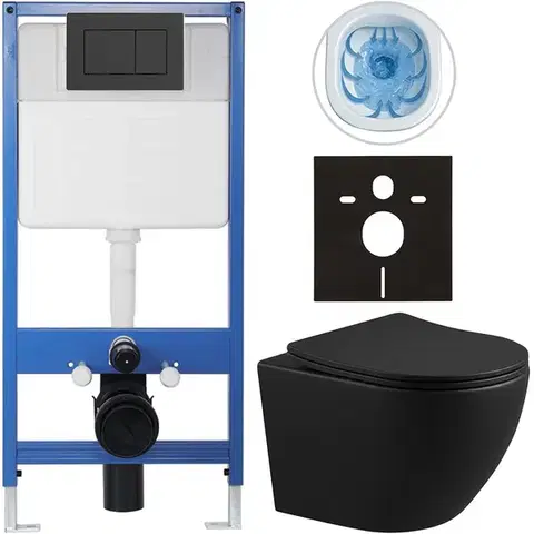 Záchody CERANO - Kompletný podomietkový WC set Profi/Cesso - čierna matná - WC tlačidlo Classic, čierne matné - predstenová inštalácia/sadrokartón - 49x36 CER-8050BD37