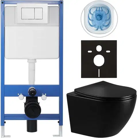 Záchody CERANO - Kompletný podomietkový WC set Profi/Cesso - čierna lesklá - WC tlačidlo Classic, biele - predstenová inštalácia/sadrokartón - 49x36 CER-8050BD32