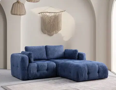 Sedacie súpravy Rohová sedacia súprava / Rohová pohovka Amaris 2 Seater With Pouffe - Navy Blue