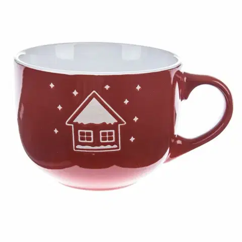 Hrnčeky a šálky Vianočný keramický hrnček Snowy cottage červená, 500 ml