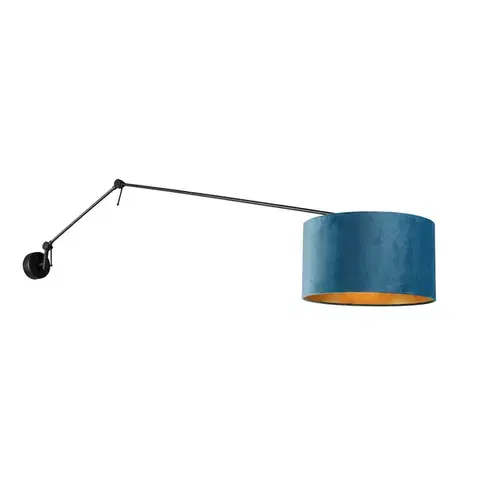 Nástenné osvetlenie Nástenná lampa čierna s modrým zamatovým tienidlom 35 cm nastaviteľná - Blitz