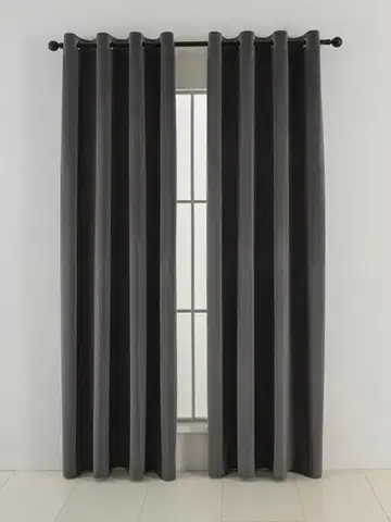 Závesy MKLozkoviny.sk Zamatové zatemňovacie závesy Cesar tmavo sivé - 140 x 180 cm (2ks) - krúžky