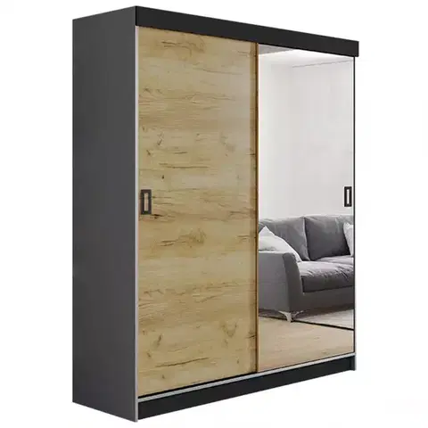 Spálňové šatníkové skrine Skriňa Retro 138 1L grafit/ Dvierka craft