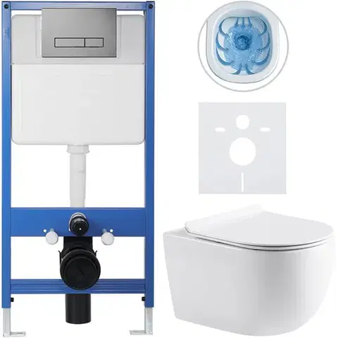 Záchody CERANO - Kompletný podomietkový WC set Lite/Felci - biela lesklá - WC tlačidlo Slim, tmavo šedá - predstenová inštalácia / sadrokartón - 52,5x36 CER-483423