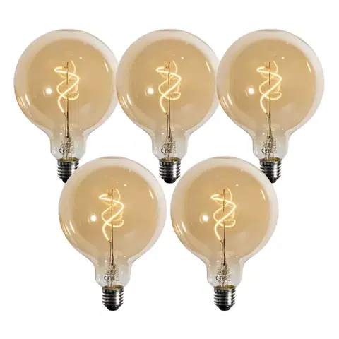 LED osvetlenie Sada 5 stmievateľných LED žiaroviek E27 so špirálovým vláknom zlatá G125 4W 270 lm 2700K