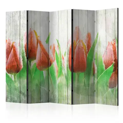 Paravány Paraván Red tulips on wood Dekorhome