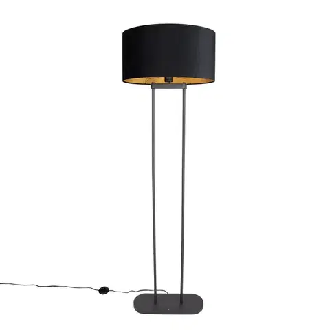 Stojace lampy Stojacia lampa čierna s čiernym oválnym tienidlom 50 cm - Thijmen